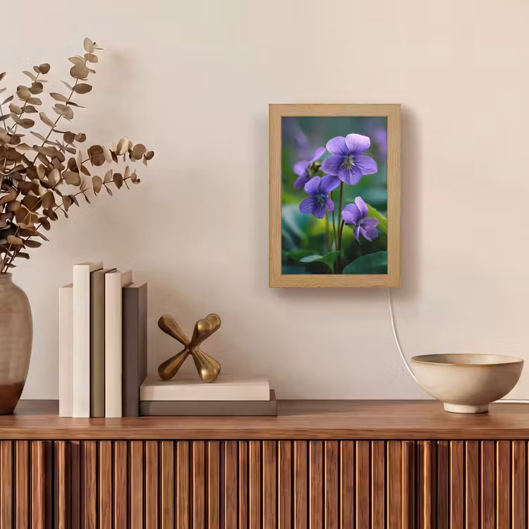 Viooltjes - Paars - Bloem - Bladeren Light Box met kabel (Tafellamp) klein -sfeer2