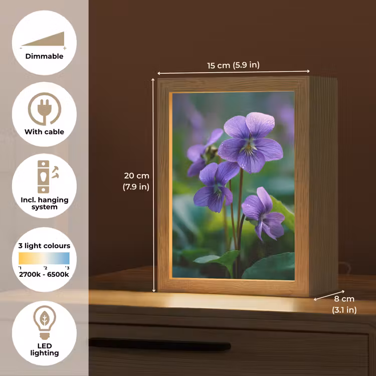 Viooltjes - Paars - Bloem - Bladeren Light Box met kabel (Tafellamp) klein -USP_EN