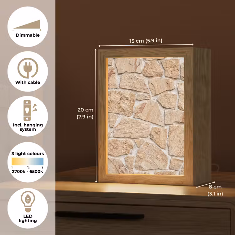 Muur - Steen - Patroon - Rustiek - Beige Light Box met kabel (Tafellamp) klein -USP_EN