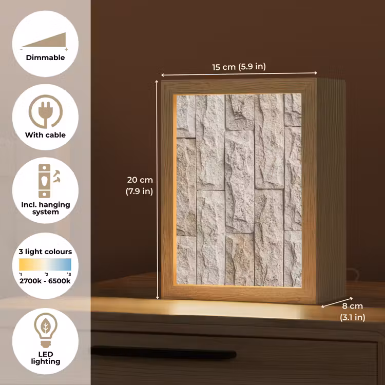 Muur - Steen - Ruw - Beige - Textuur Light Box met kabel (Tafellamp) klein -USP_EN