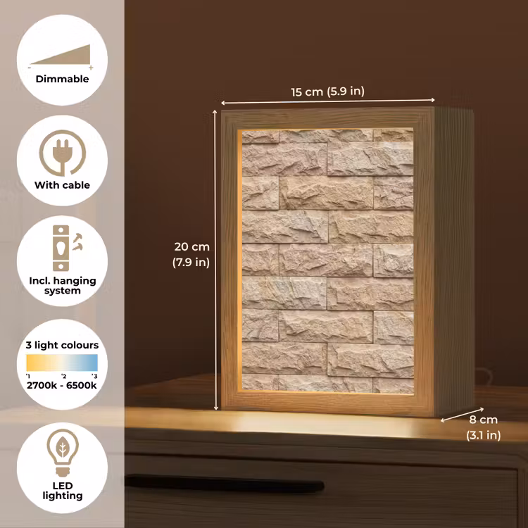 Muur - Steen - Ruw - Textuur - Beige Light Box met kabel (Tafellamp) klein -USP_EN