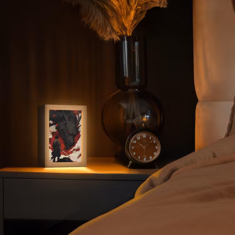 Krijger - Draak - Zwart - Rood - Rook Light Box met kabel (Tafellamp) klein -sfeer1