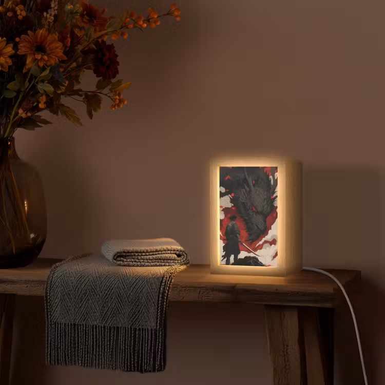 Krijger - Draak - Zwart - Rood - Rook Light Box met kabel (Tafellamp) klein -sfeer4