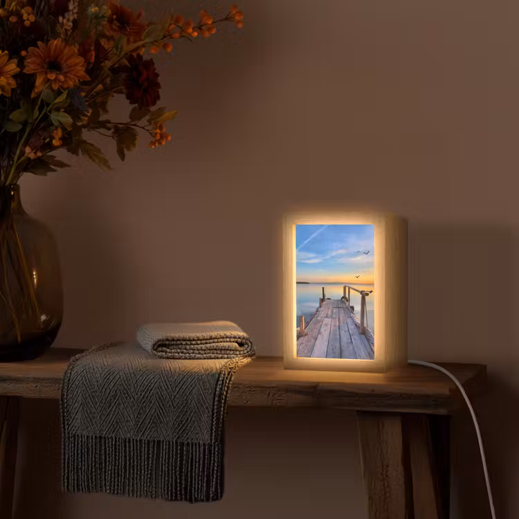 Water - Steiger - Vogels - Zonsondergang - Horizon Light Box met kabel (Tafellamp) klein -sfeer4