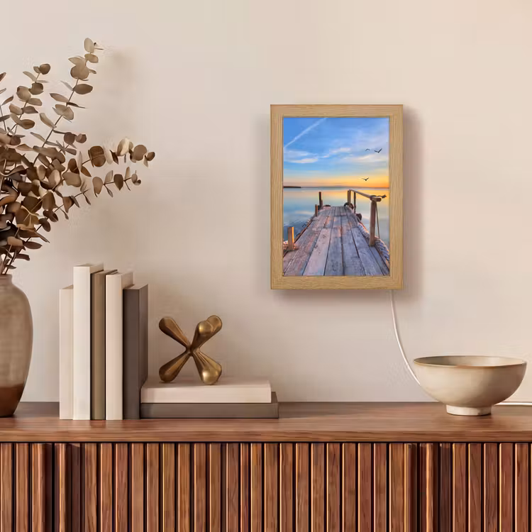 Water - Steiger - Vogels - Zonsondergang - Horizon Light Box met kabel (Tafellamp) klein -sfeer2