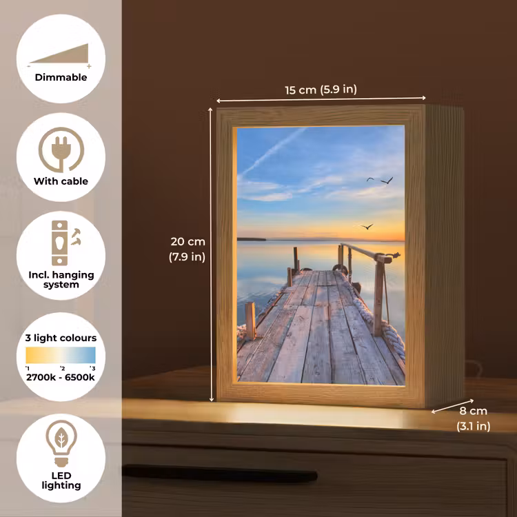 Water - Steiger - Vogels - Zonsondergang - Horizon Light Box met kabel (Tafellamp) klein -USP_EN
