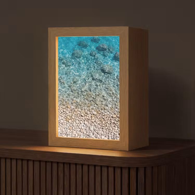 Water - Kiezels - Natuur - Levendig - Turkoois Light Box met kabel (Tafellamp) klein -z3d_website