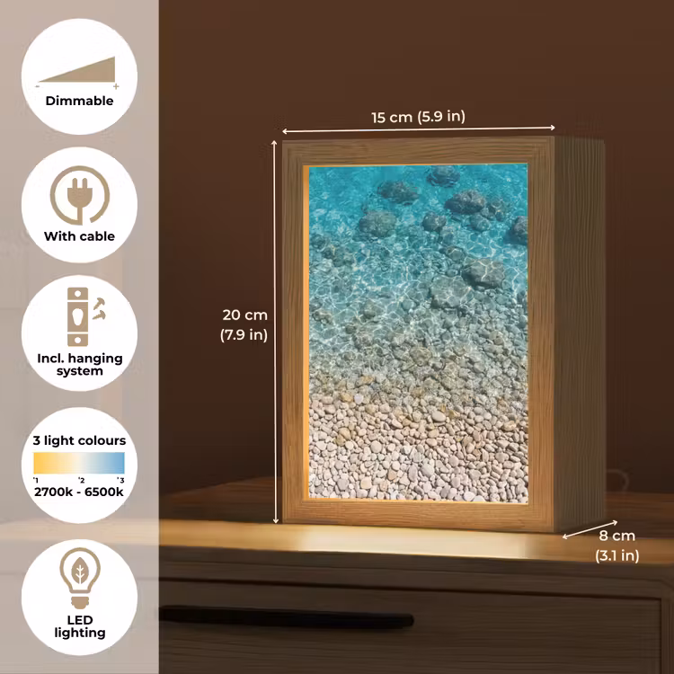 Water - Kiezels - Natuur - Levendig - Turkoois Light Box met kabel (Tafellamp) klein -USP_EN