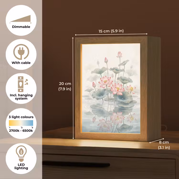 Aquarel - Lotusbloemen - Kleurrijk Light Box met kabel (Tafellamp) klein -USP_EN