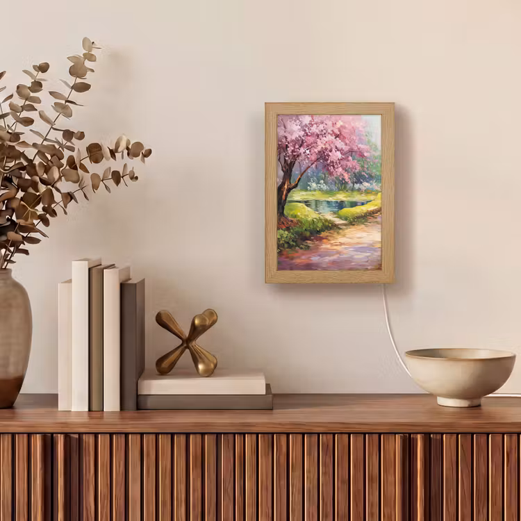 Watercolor - Natuur - Bomen - Kunst - Bloemen Light Box met kabel (Tafellamp) klein -sfeer2