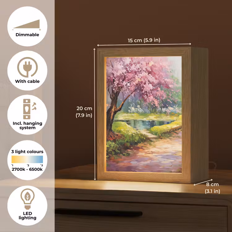Watercolor - Natuur - Bomen - Kunst - Bloemen Light Box met kabel (Tafellamp) klein -USP_EN