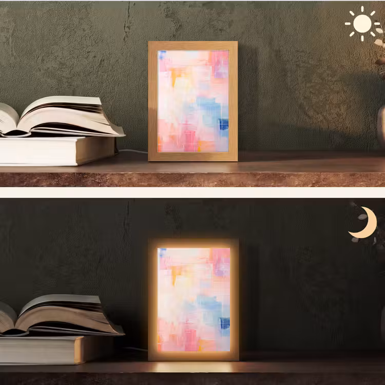Aquarel - Pastel - Abstract - Kunst Light Box met kabel (Tafellamp) klein -sfeer3