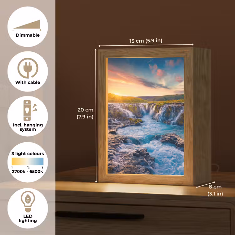 Waterval - Planten - Mos - Landschap - Zonsondergang - Rots Light Box met kabel (Tafellamp) klein -USP_EN