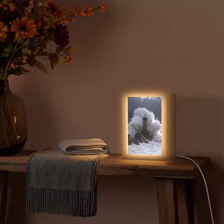 Golf - Vuurtoren - Schuimend water Light Box met kabel (Tafellamp) klein -sfeer4