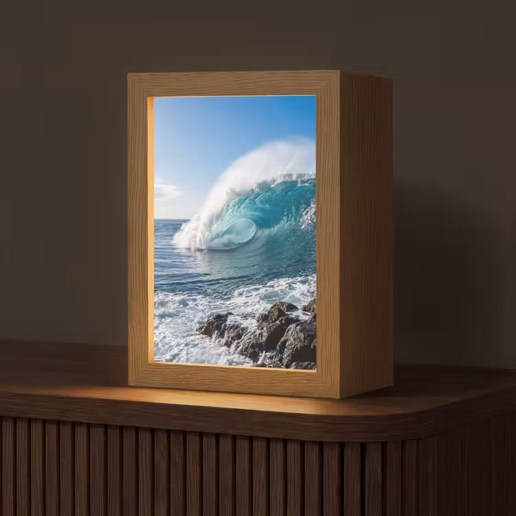 Golf - Oceaan - Brekend - Water - Blauw Light Box met kabel (Tafellamp) klein -z3d_website