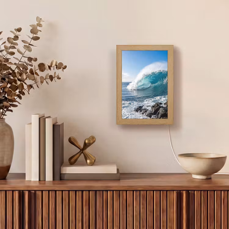 Golf - Oceaan - Brekend - Water - Blauw Light Box met kabel (Tafellamp) klein -sfeer2