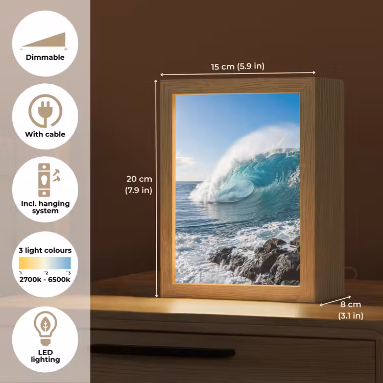 Golf - Oceaan - Brekend - Water - Blauw Light Box met kabel (Tafellamp) klein -USP_EN