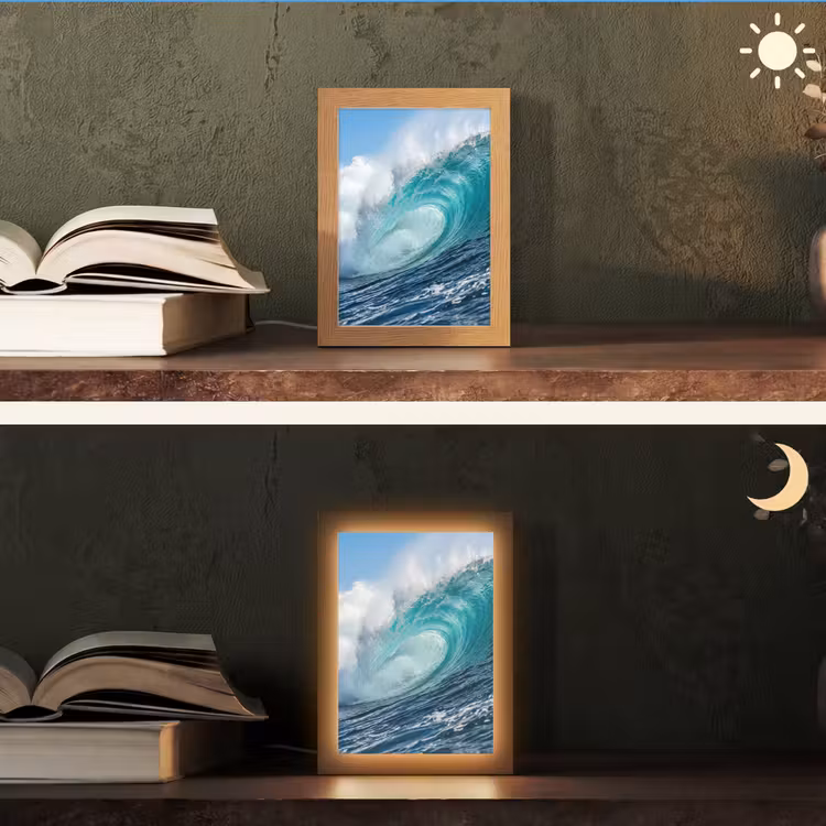 Golf - Oceaan - Water - Dynamisch - Blauw Light Box met kabel (Tafellamp) klein -sfeer3