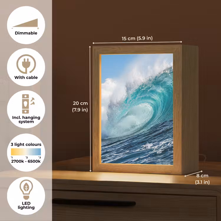 Golf - Oceaan - Water - Dynamisch - Blauw Light Box met kabel (Tafellamp) klein -USP_EN