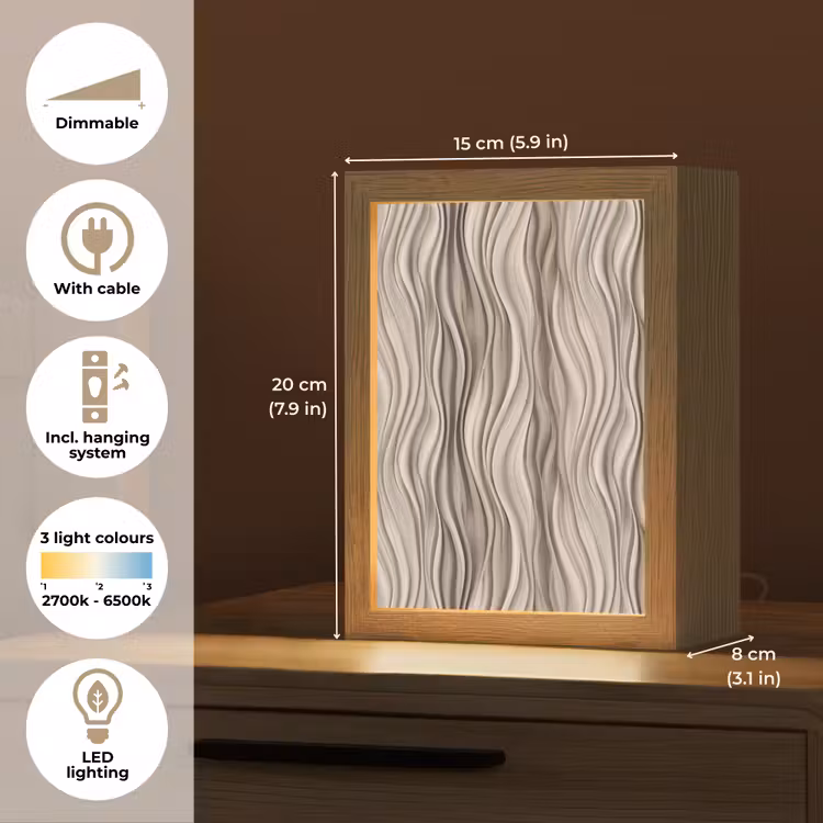 Golven - 3D - Crème Light Box met kabel (Tafellamp) klein 925 -USP_EN