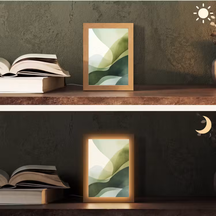 Golven - Abstract - Lichtgroen - Sierlijk Light Box met kabel (Tafellamp) klein -sfeer3