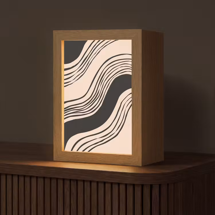 Golven - Zwart - Zandkleur Light Box met kabel (Tafellamp) klein -z3d_website