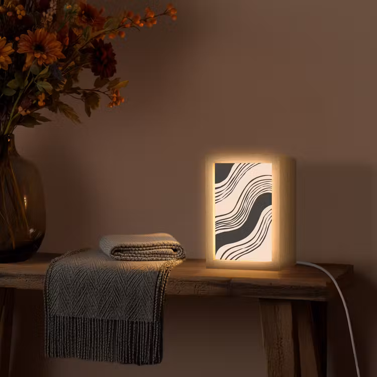 Golven - Zwart - Zandkleur Light Box met kabel (Tafellamp) klein -sfeer4