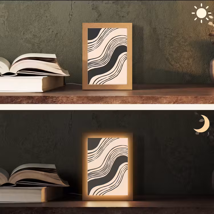 Golven - Zwart - Zandkleur Light Box met kabel (Tafellamp) klein -sfeer3