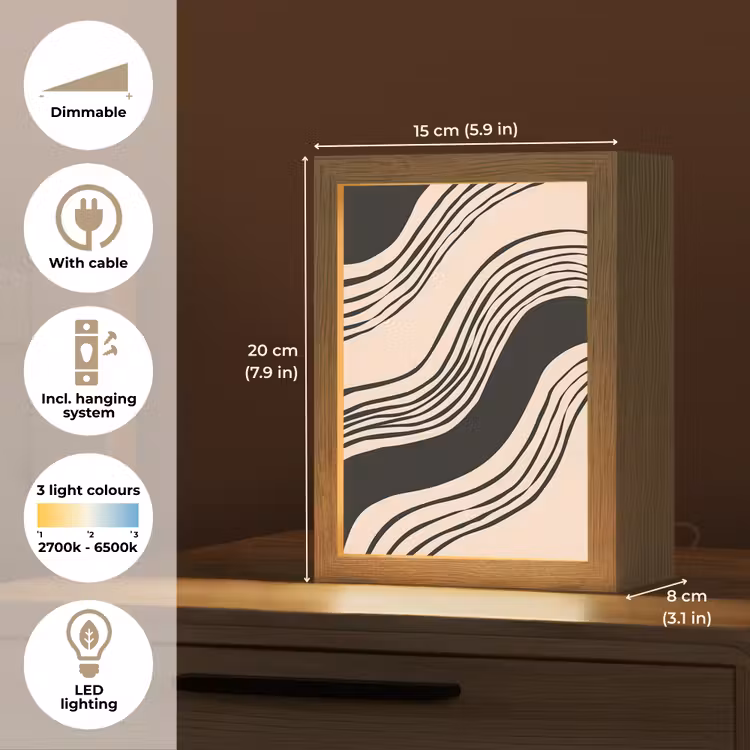Golven - Zwart - Zandkleur Light Box met kabel (Tafellamp) klein -USP_EN