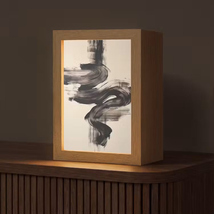 Golven - Penseelstreken - Beige - Minimalistisch Light Box met kabel (Tafellamp) klein -z3d_website