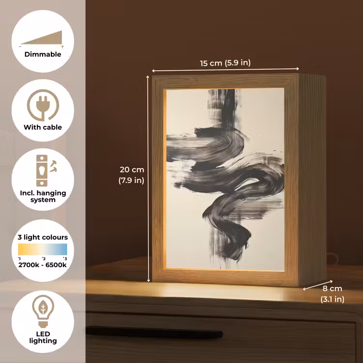 Golven - Penseelstreken - Beige - Minimalistisch Light Box met kabel (Tafellamp) klein -USP_EN