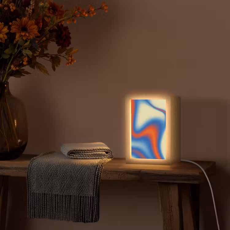 Golven - Kleurrijk - Abstract Light Box met kabel (Tafellamp) klein -sfeer4