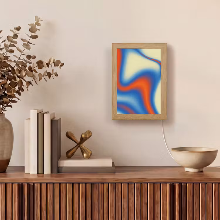 Golven - Kleurrijk - Abstract Light Box met kabel (Tafellamp) klein -sfeer2