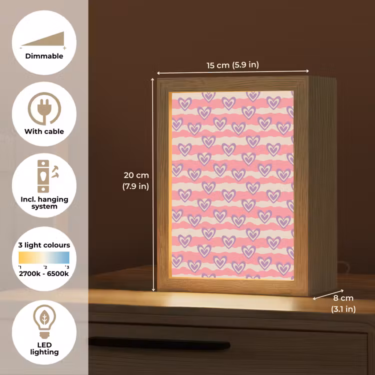 Golven - Patroon - Hartjes - Retro Light Box met kabel (Tafellamp) klein 925 -USP_EN