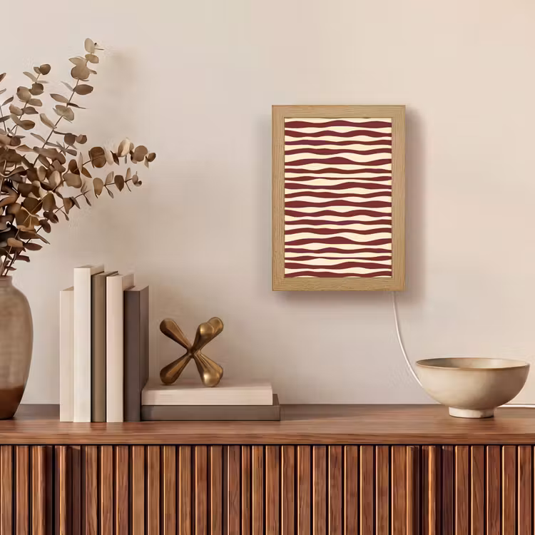 Golven - Rood - Patroon - Crème Light Box met kabel (Tafellamp) klein 925 -sfeer2