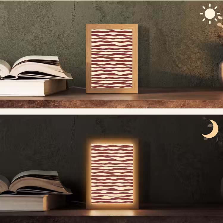 Golven - Rood - Patroon - Crème Light Box met kabel (Tafellamp) klein 925 -sfeer3