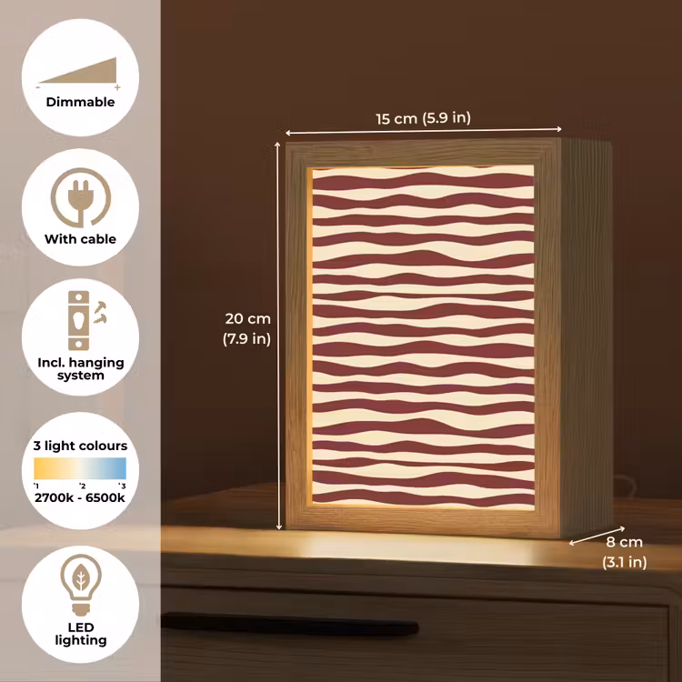 Golven - Rood - Patroon - Crème Light Box met kabel (Tafellamp) klein 925 -USP_EN
