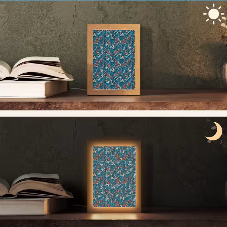 Golven - Retro - Blauw - Patroon Light Box met kabel (Tafellamp) klein 925 -sfeer3