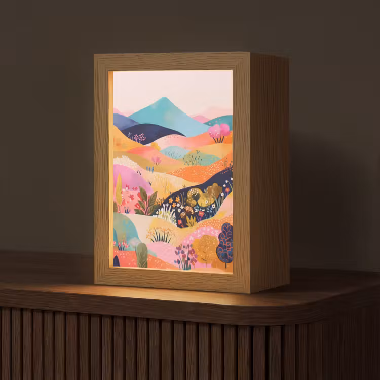 Golvende heuvels - Abstracte planten - Dromerig Light Box met kabel (Tafellamp) klein -z3d_website