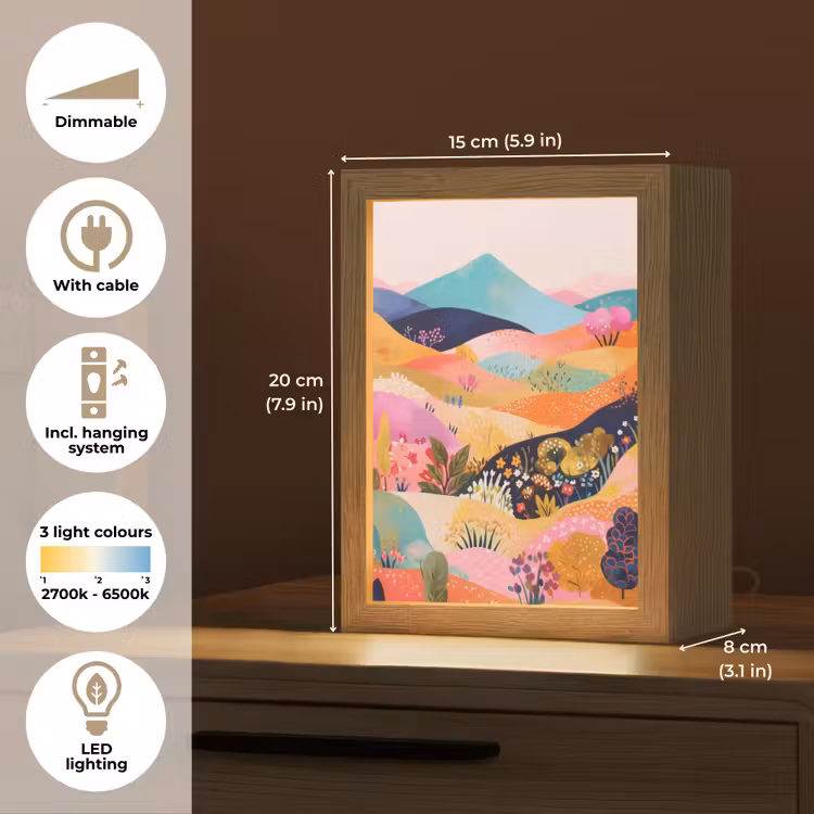 Golvende heuvels - Abstracte planten - Dromerig Light Box met kabel (Tafellamp) klein -USP_EN