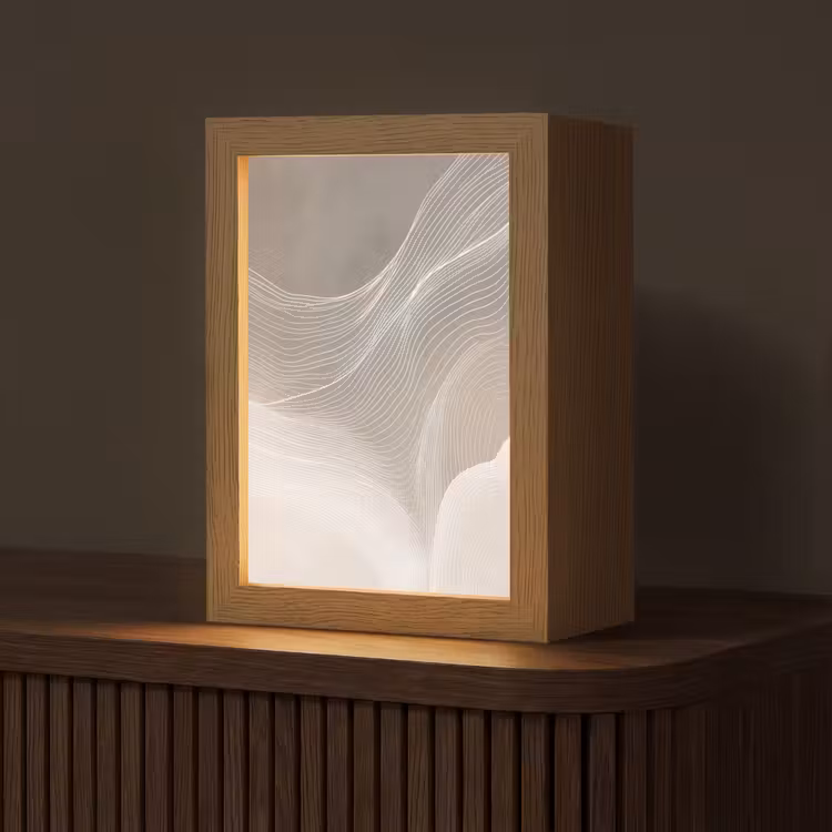 Golvende lijnen - Luchtstromen - Harmonieus Light Box met kabel (Tafellamp) klein -z3d_website
