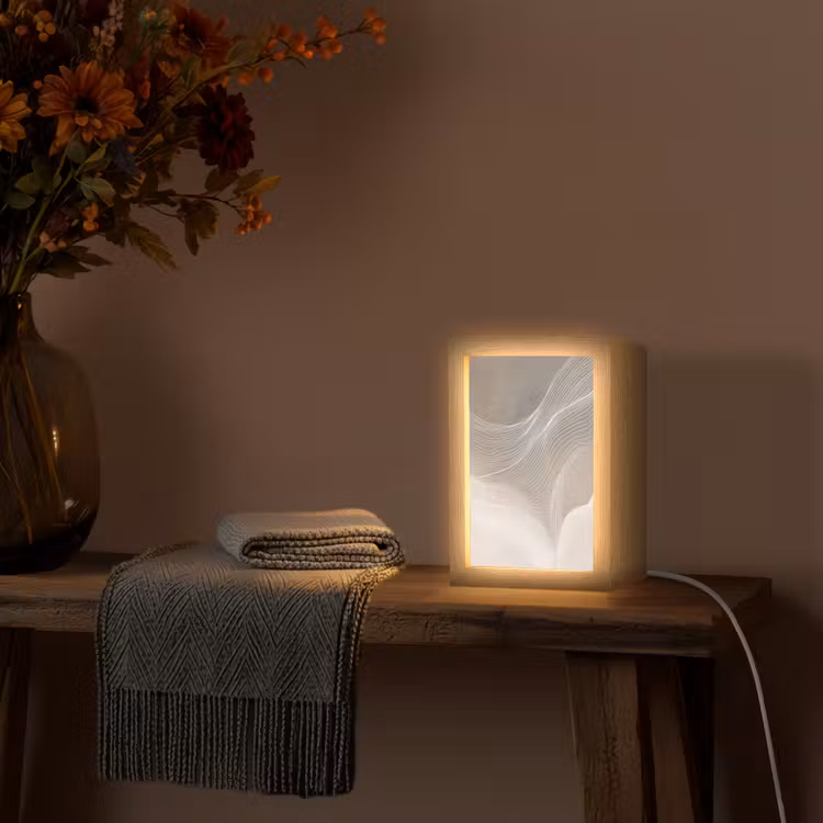 Golvende lijnen - Luchtstromen - Harmonieus Light Box met kabel (Tafellamp) klein -sfeer4