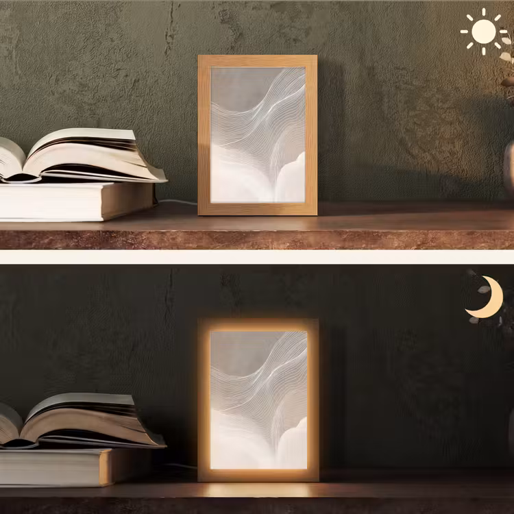 Golvende lijnen - Luchtstromen - Harmonieus Light Box met kabel (Tafellamp) klein -sfeer3