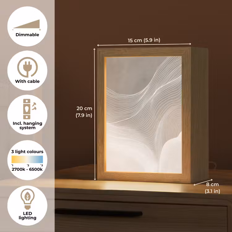 Golvende lijnen - Luchtstromen - Harmonieus Light Box met kabel (Tafellamp) klein -USP_EN