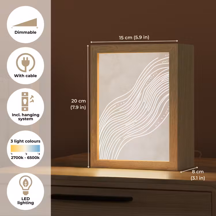 Golvende lijnen - Vloeiend - Zandkleurig Light Box met kabel (Tafellamp) klein -USP_EN