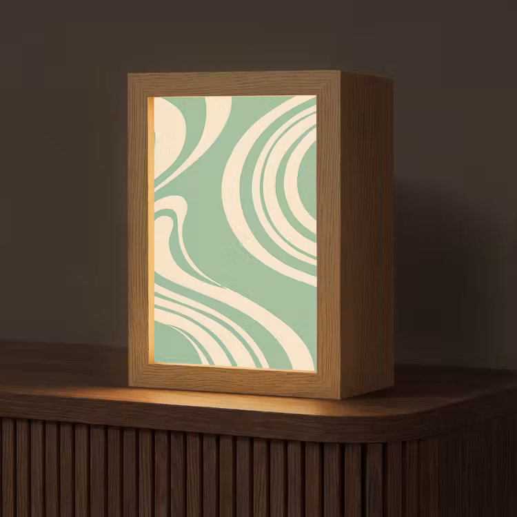 Golvende lijnen - Mintgroen - Dansende vormen Light Box met kabel (Tafellamp) klein -z3d_website