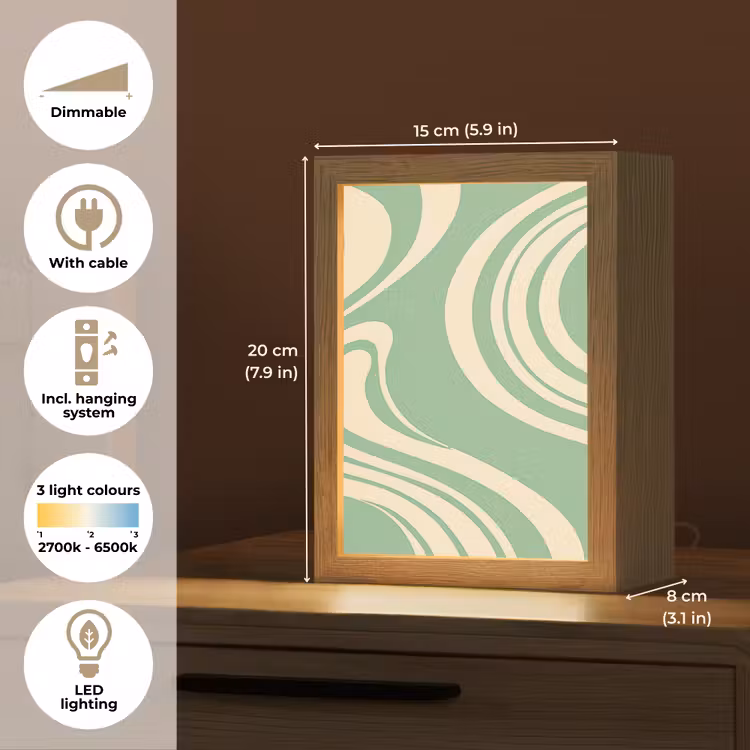 Golvende lijnen - Mintgroen - Dansende vormen Light Box met kabel (Tafellamp) klein -USP_EN