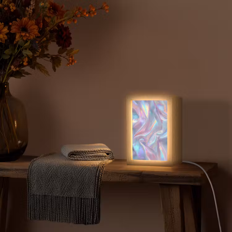 Golvend - Pasteltinten - Glanzend - Stof Light Box met kabel (Tafellamp) klein -sfeer4