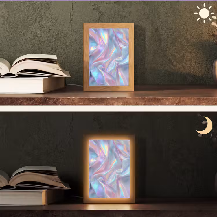 Golvend - Pasteltinten - Glanzend - Stof Light Box met kabel (Tafellamp) klein -sfeer3