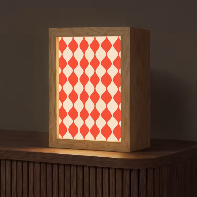 Golvend patroon - Retro - Rood - Beige Light Box met kabel (Tafellamp) klein 925 -z3d_website
